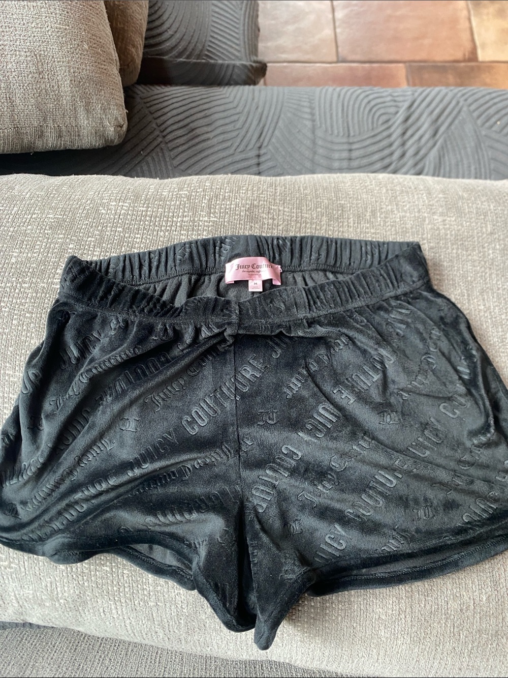 Juicy Couture Black Embossed Velour Logo Shorts